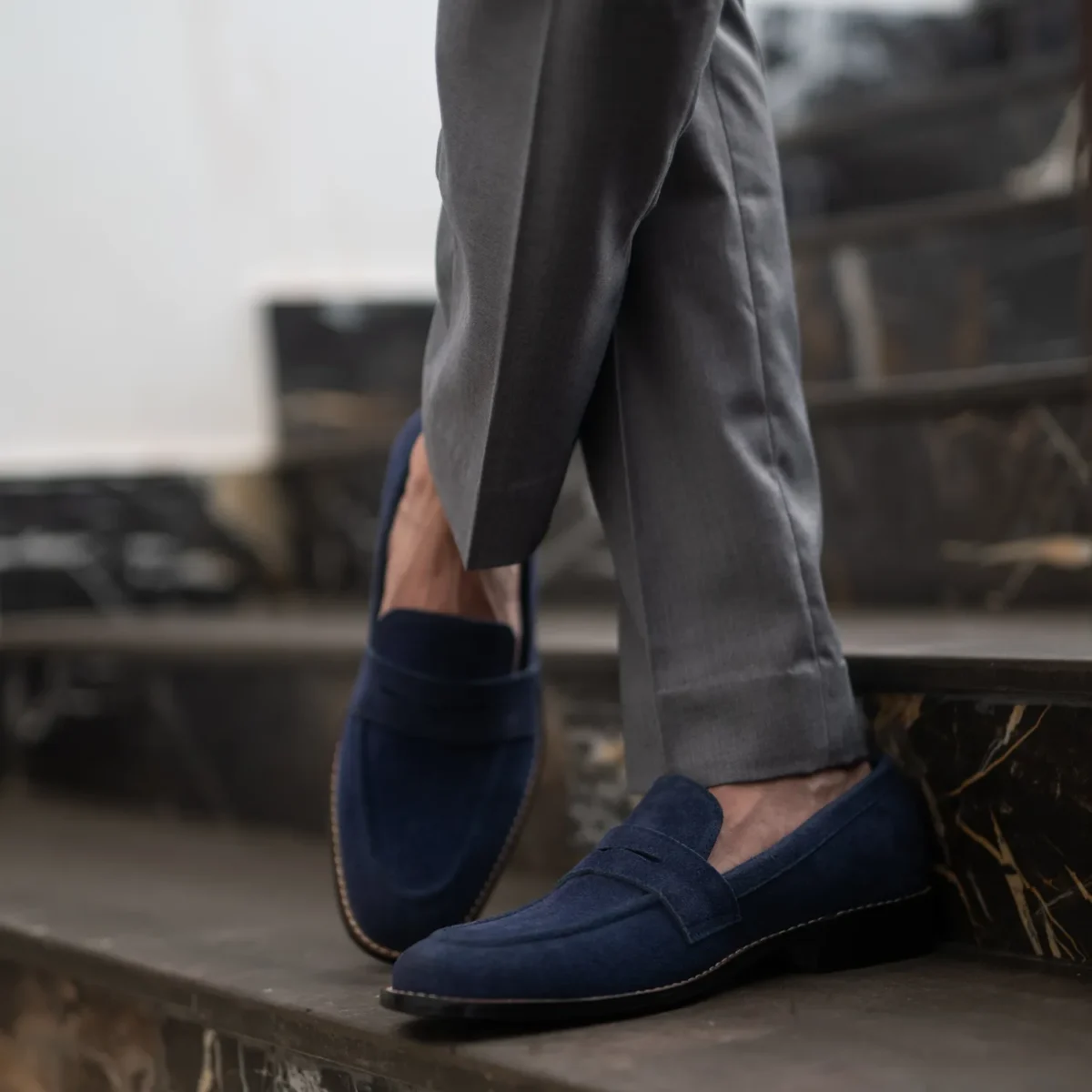 Akron Blue Suede Leather Loafers