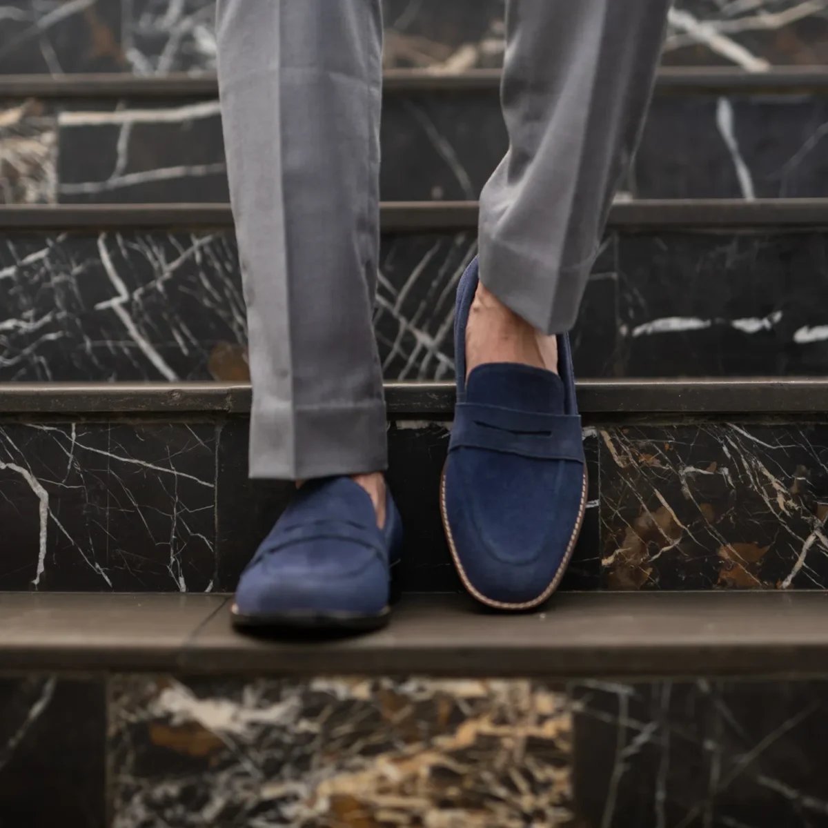 Akron Blue Suede Leather Loafers