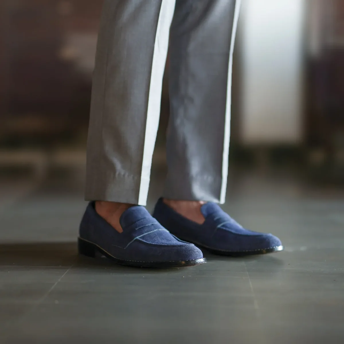 Akron Blue Suede Leather Loafers