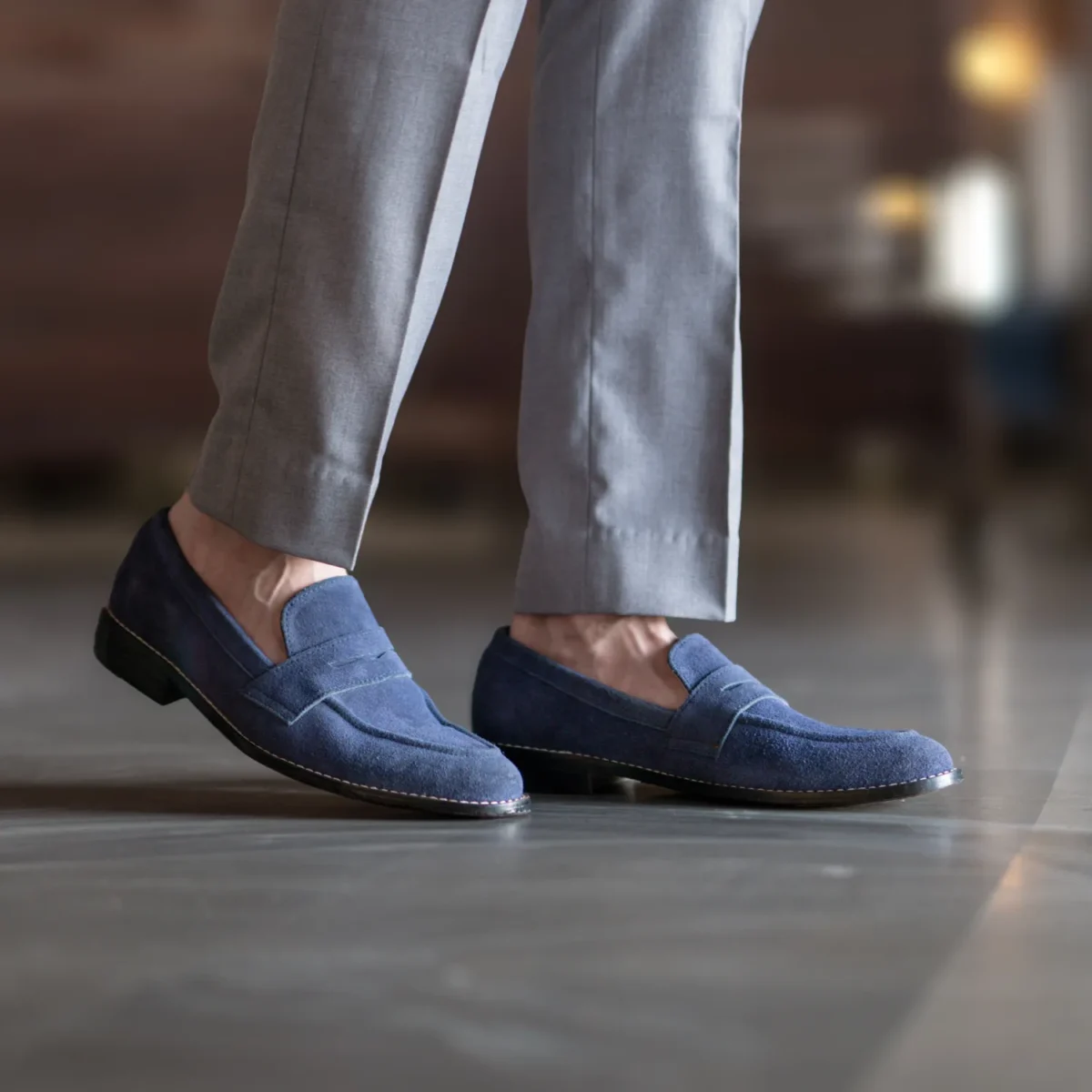 Akron Blue Suede Leather Loafers