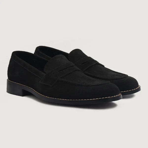 Akron Black Suede Leather Loafers