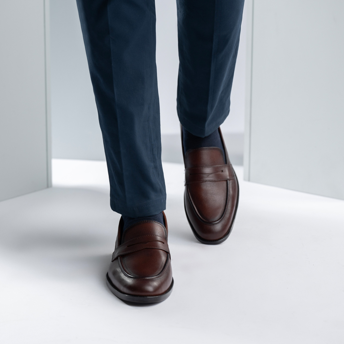 Akron Burnished Brown Leather Loafers