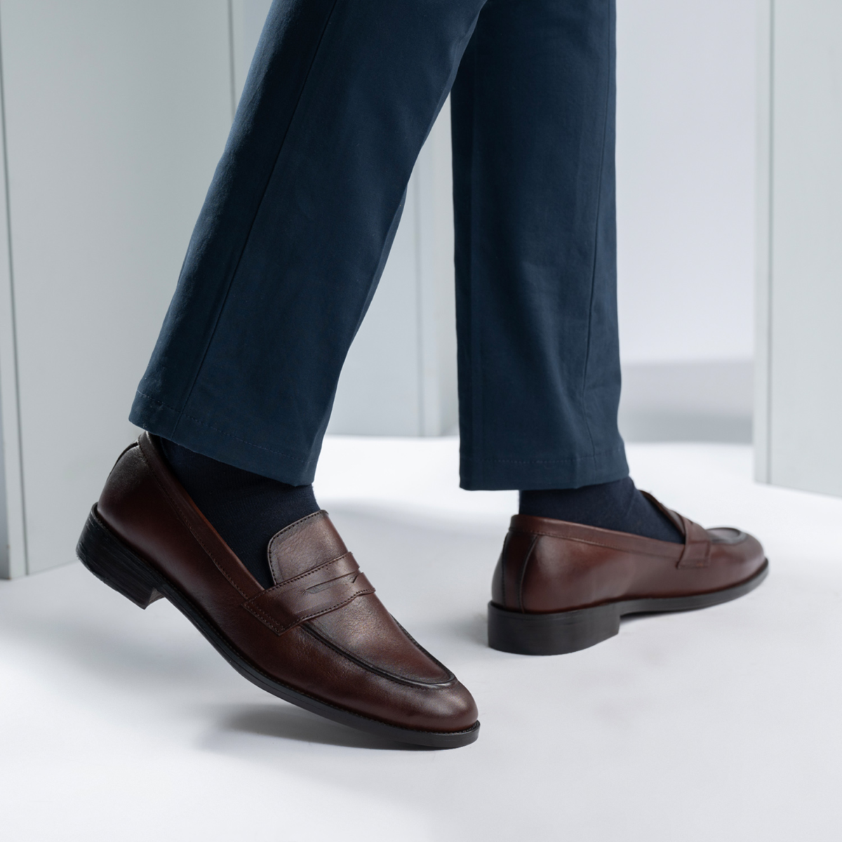Akron Burnished Brown Leather Loafers