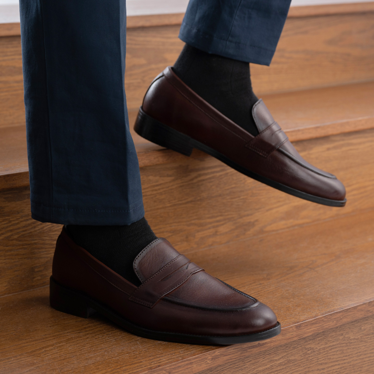 Akron Burnished Brown Leather Loafers