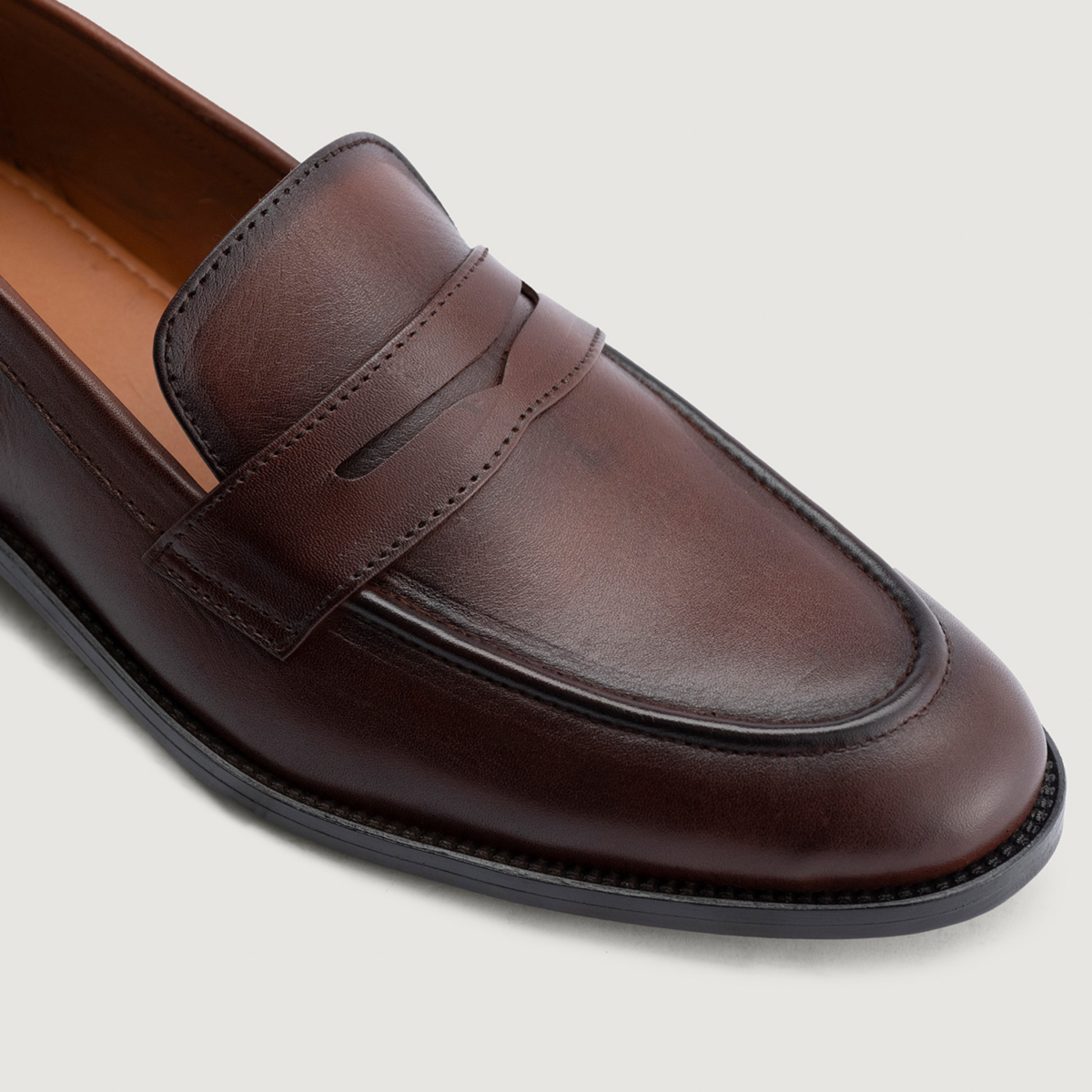Akron Burnished Brown Leather Loafers