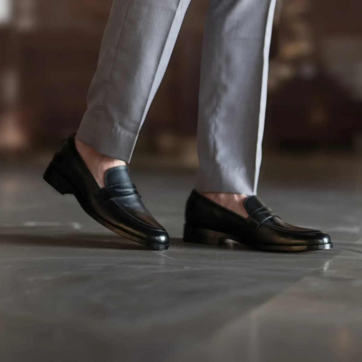 Akron Black Leather Loafers