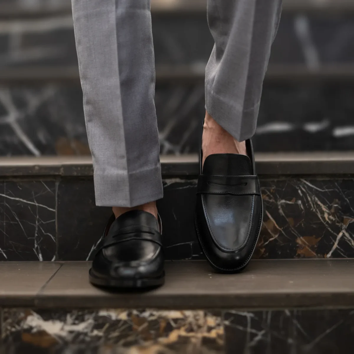 Akron Black Leather Loafers