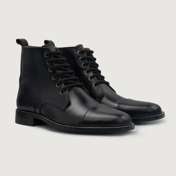 Bronx Black Leather Derby Boots
