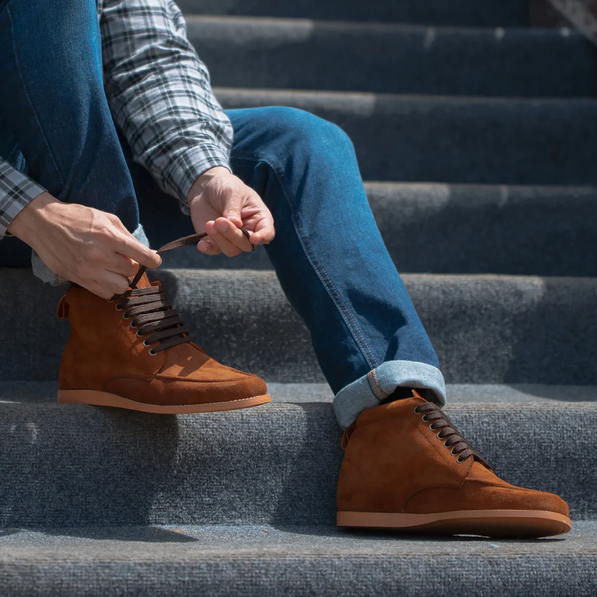 Raleigh Brown Suede Moc Toe Boots