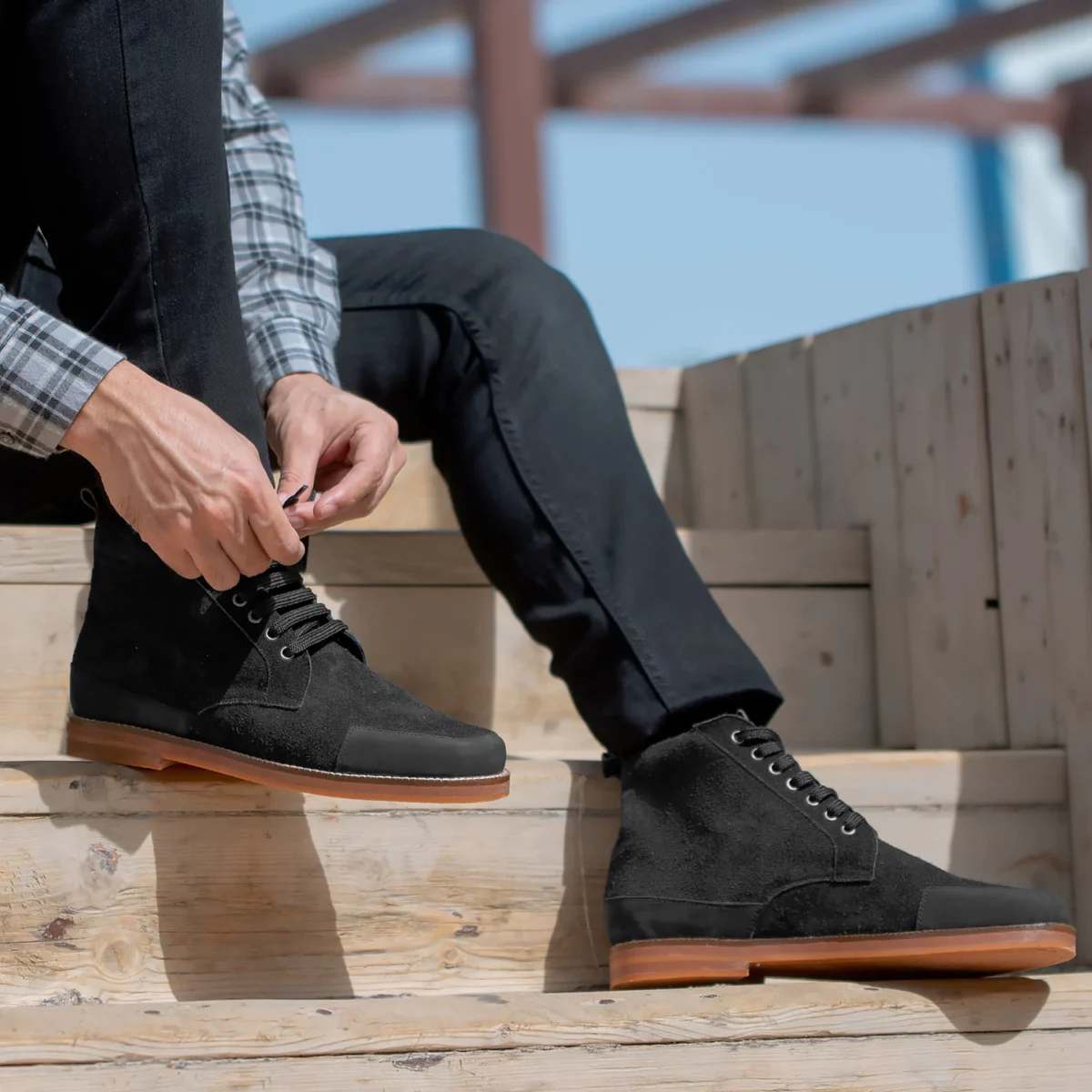 Wilson Black Suede Moc Toe Boots