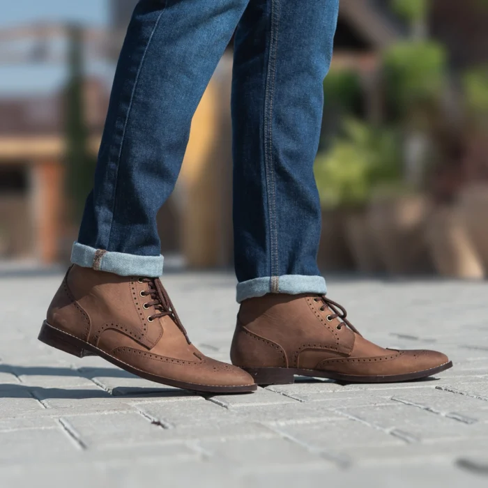 Duster Brogues Derby Oil Pull-up Brown Leather Boots