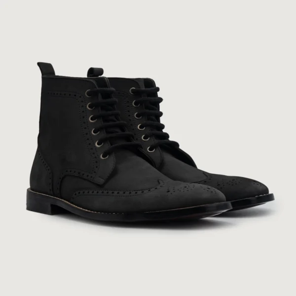 Shelby Black Nubuck Leather Derby Boots