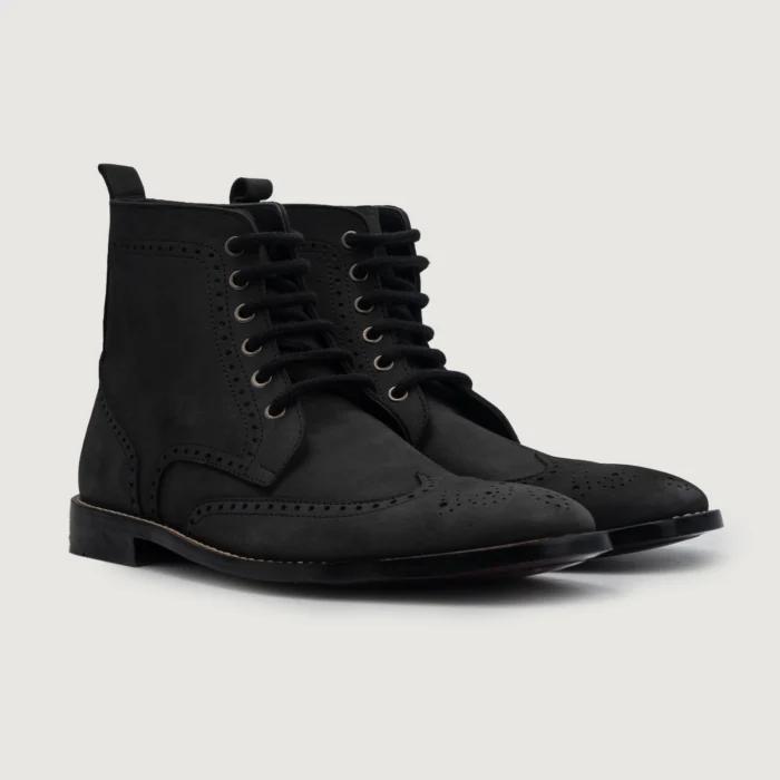 Duster Brogues Derby Black Nubuck Leather Boots