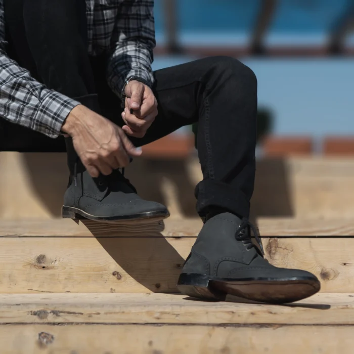 Duster Brogues Derby Black Nubuck Leather Boots