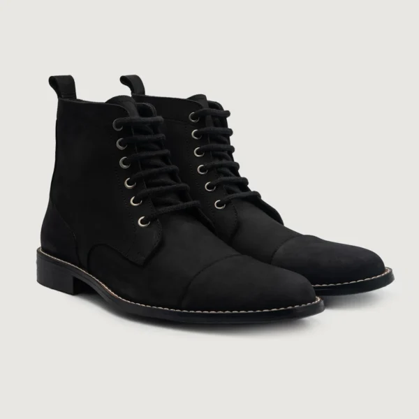 Bronx Black Nubuck Leather Derby Boots