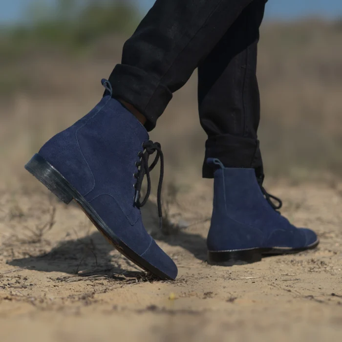 Knight Derby Midnight Blue Suede Leather Boots