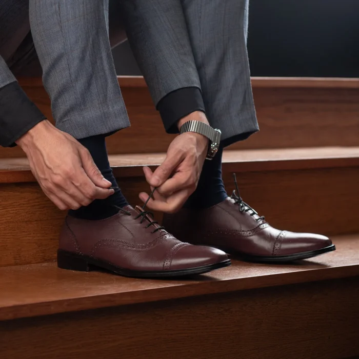 Greyson Brogues Oxford Maroon Leather Shoes