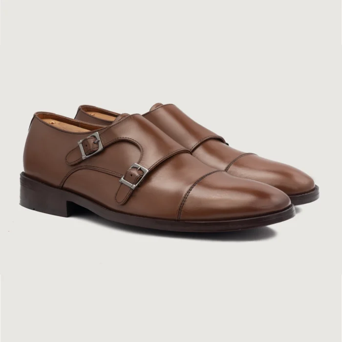 Boston Double Monk Strap Brown Leather Shoes