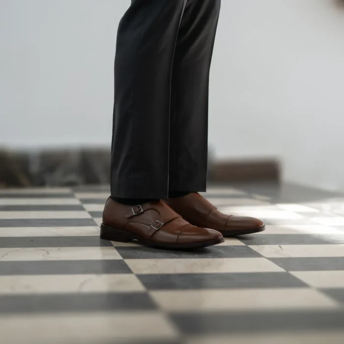 Boston Double Monk Strap Brown Leather Shoes