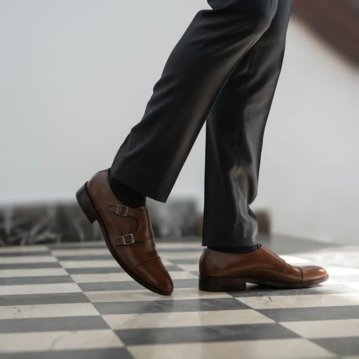 Boston Double Monk Strap Brown Leather Shoes