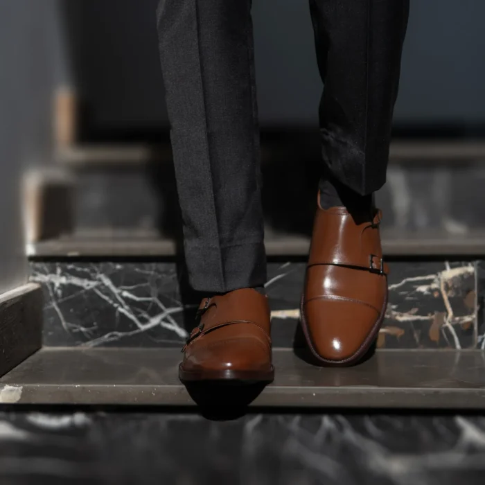 Boston Double Monk Strap Brown Leather Shoes