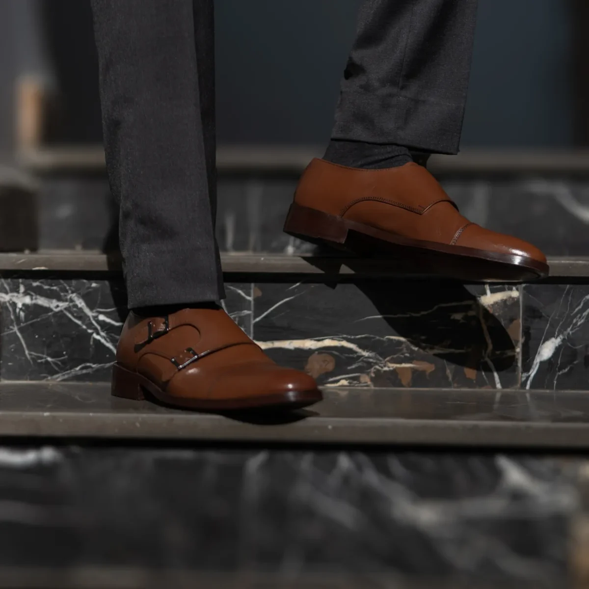 Danvers Brown Leather Double Monk Strap Shoes