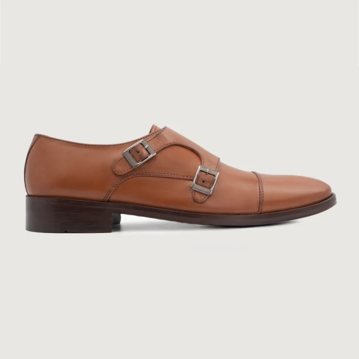 Boston Double Monk Strap Tan Leather Shoes