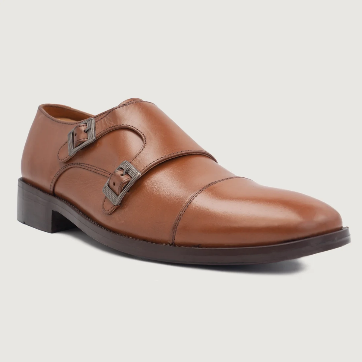 Danvers Tan Leather Double Monk Strap Shoes