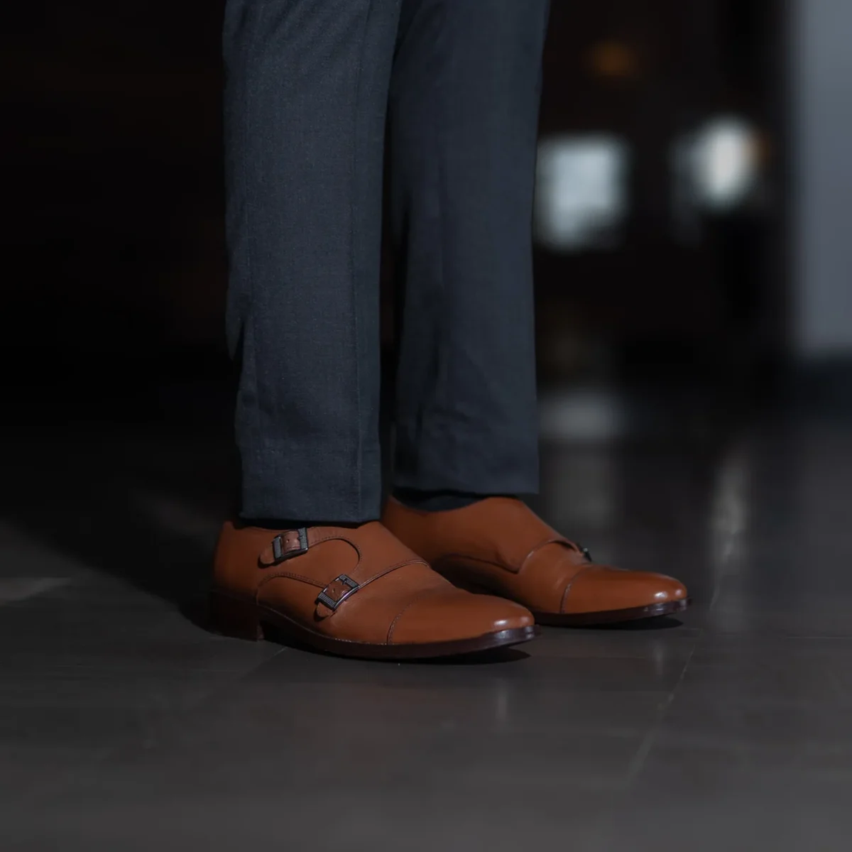 Danvers Tan Leather Double Monk Strap Shoes