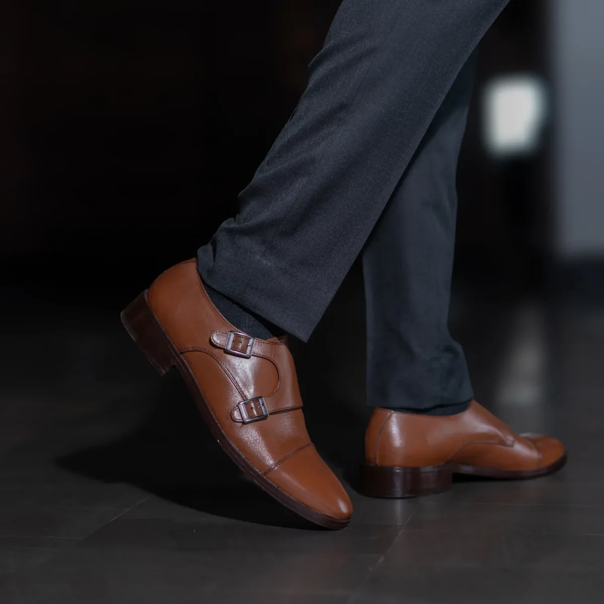 Danvers Tan Leather Double Monk Strap Shoes
