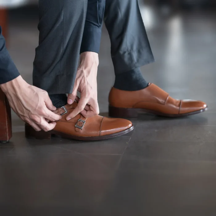 Boston Double Monk Strap Tan Leather Shoes