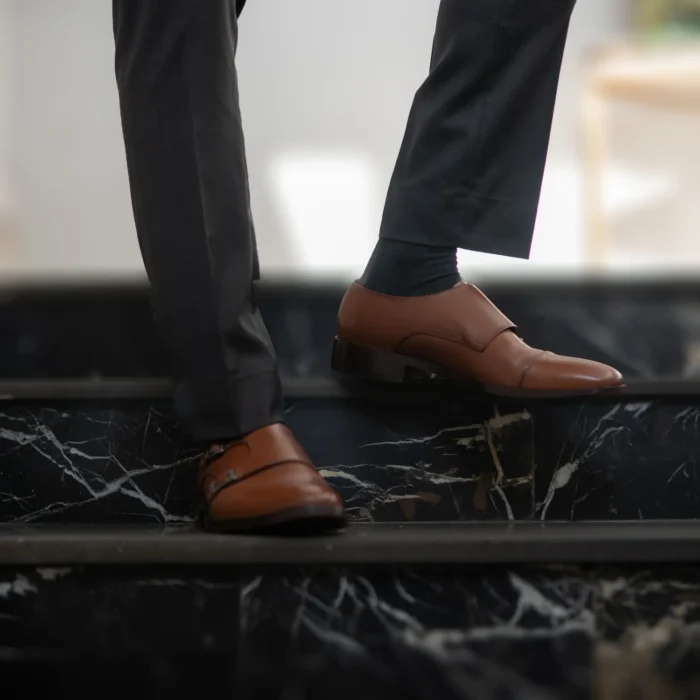 Boston Double Monk Strap Tan Leather Shoes