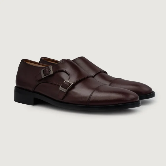 Boston Double Monk Strap Maroon Leather Shoes