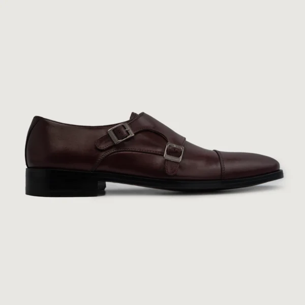 Danvers Maroon Leather Double Monk Strap Shoes