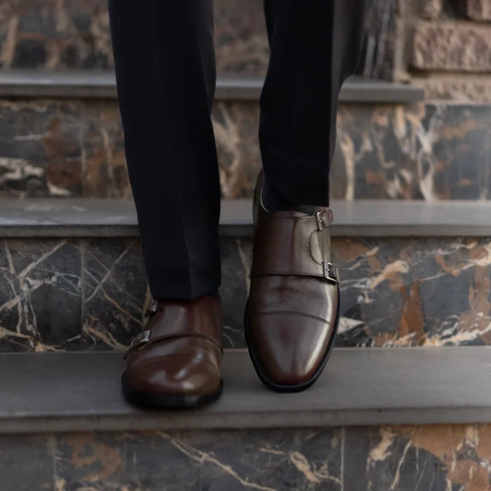 Boston Double Monk Strap Maroon Leather Shoes