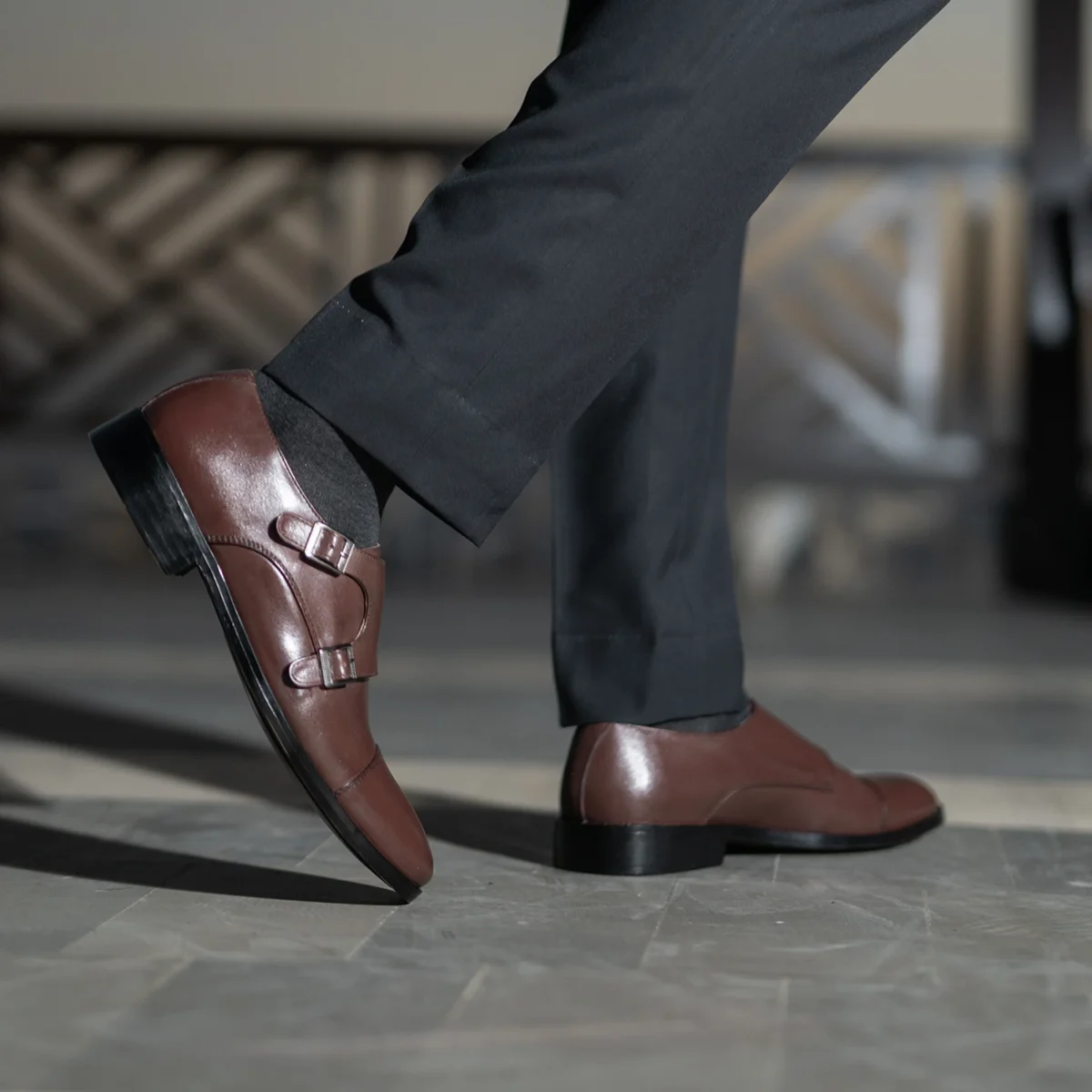 Danvers Maroon Leather Double Monk Strap Shoes