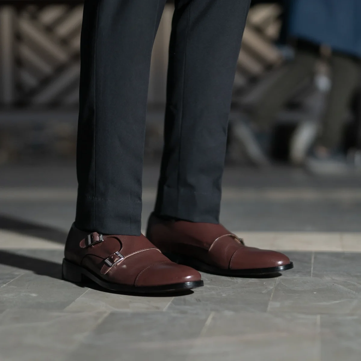 Danvers Maroon Leather Double Monk Strap Shoes