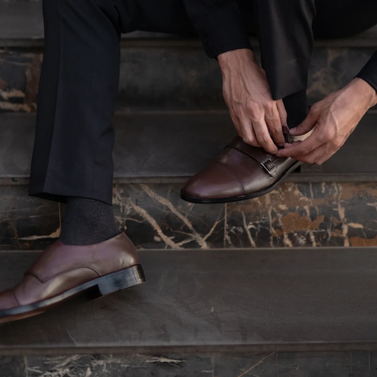 Danvers Maroon Leather Double Monk Strap Shoes