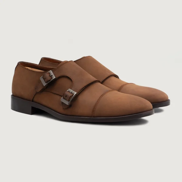 Danvers Oil Pull-up Brown Leather Double Monk Strap Shoes