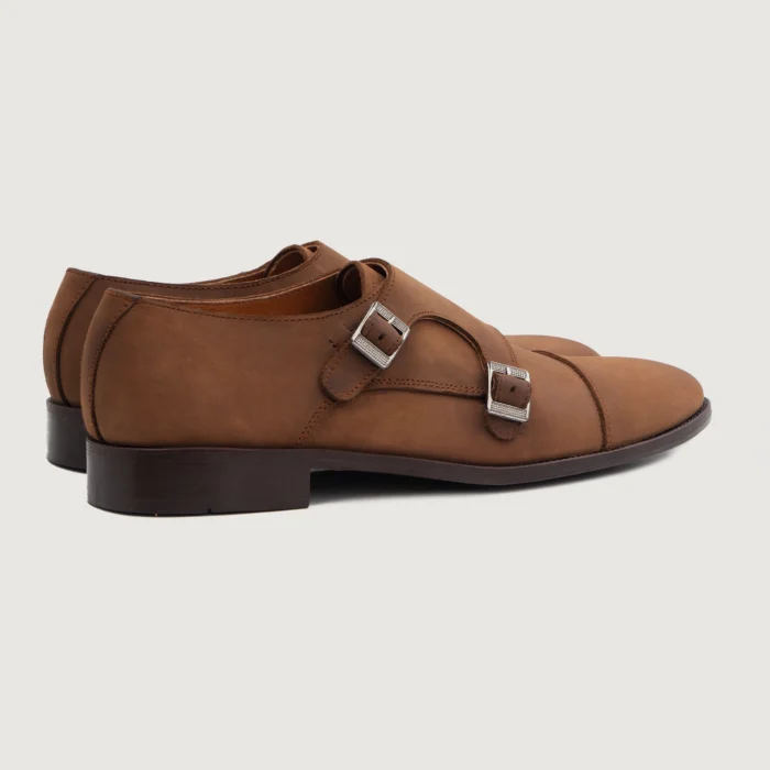 Boston Double Monk Strap Oil Pull-up Brown Leather Shoes