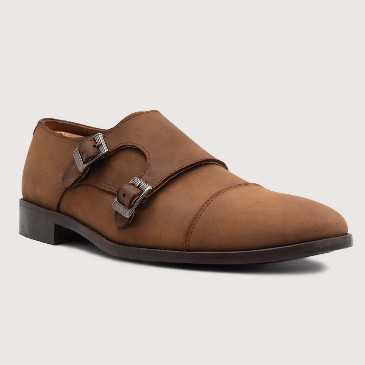 Danvers Oil Pull-up Brown Leather Double Monk Strap Shoes