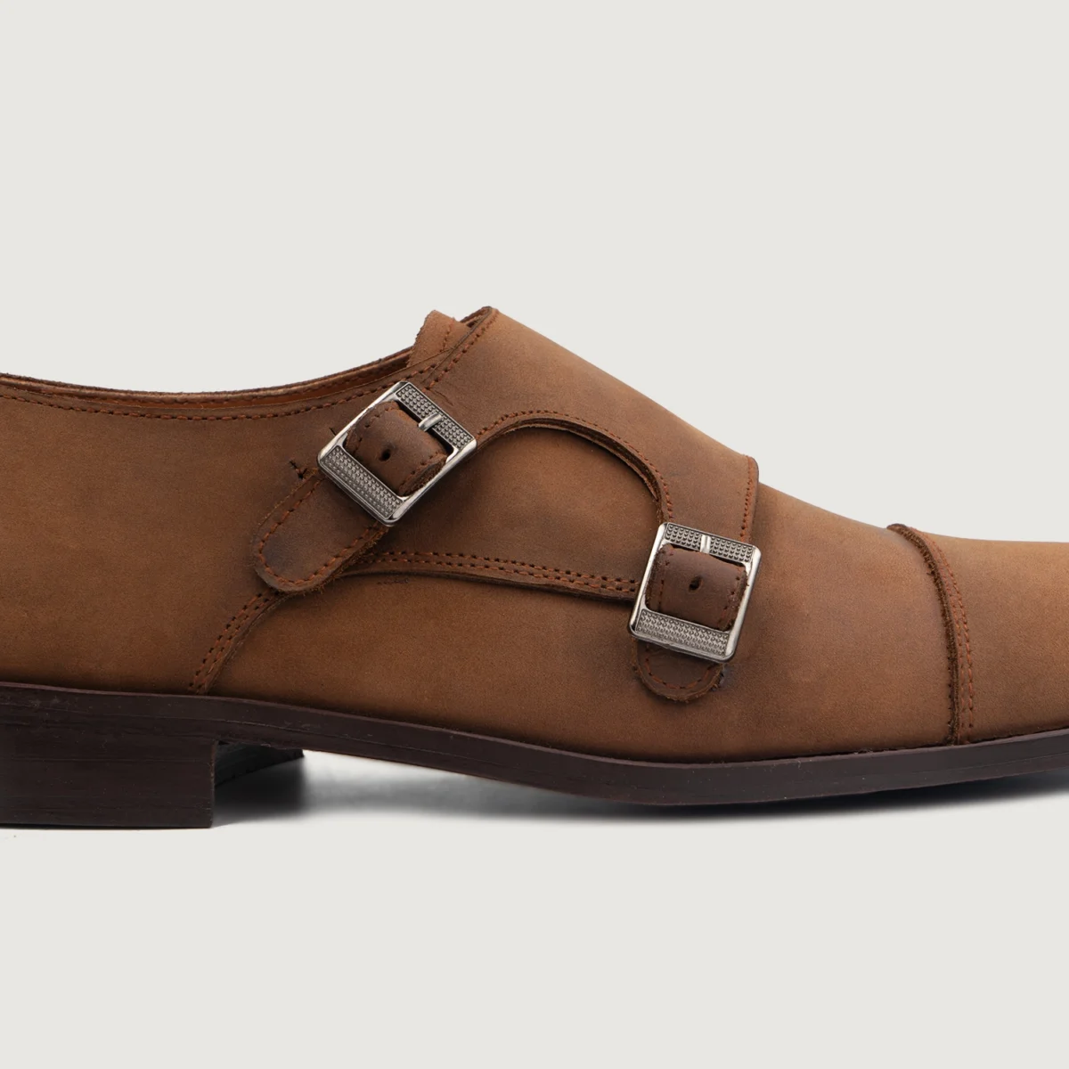 Danvers Oil Pull-up Brown Leather Double Monk Strap Shoes