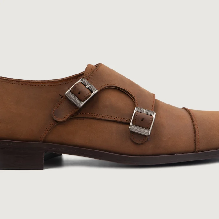 Boston Double Monk Strap Oil Pull-up Brown Leather Shoes