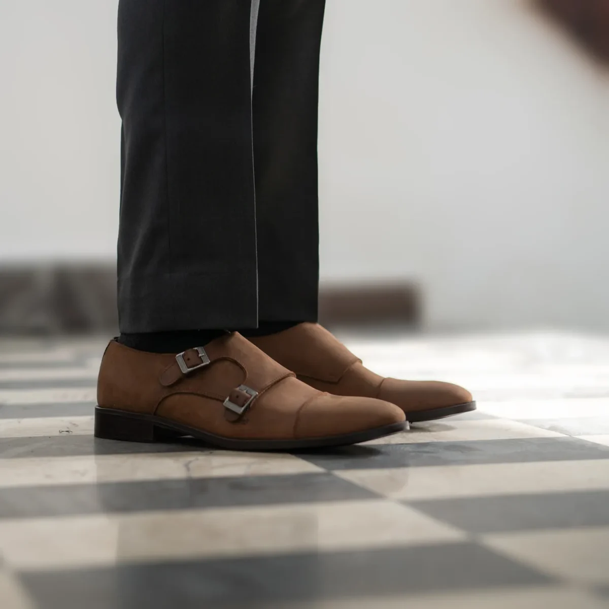 Danvers Oil Pull-up Brown Leather Double Monk Strap Shoes