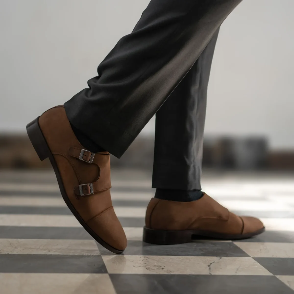 Danvers Oil Pull-up Brown Leather Double Monk Strap Shoes