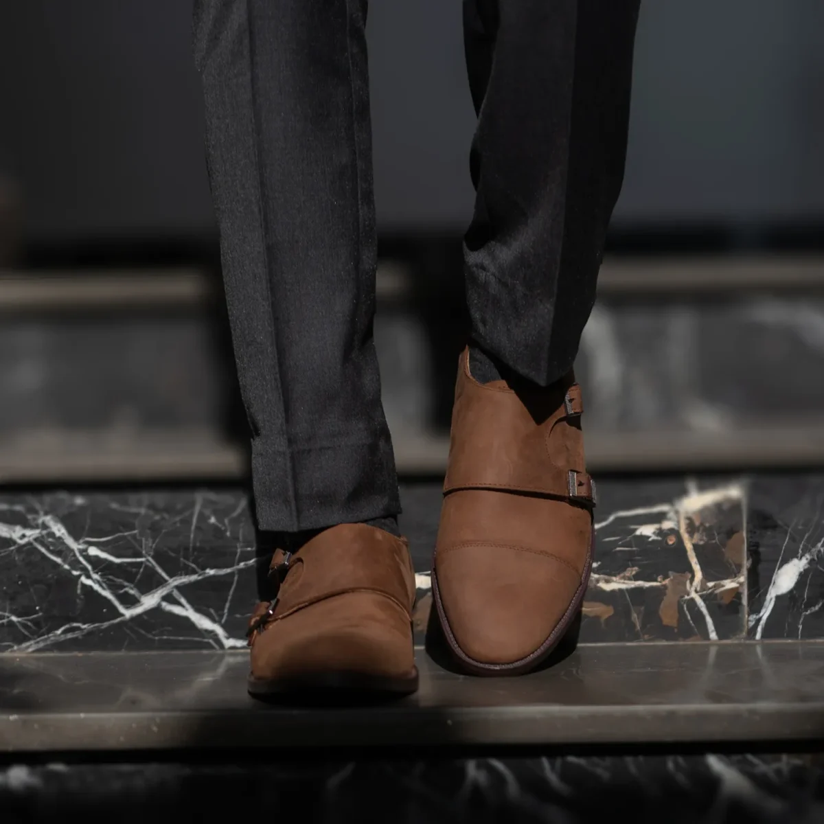 Danvers Oil Pull-up Brown Leather Double Monk Strap Shoes