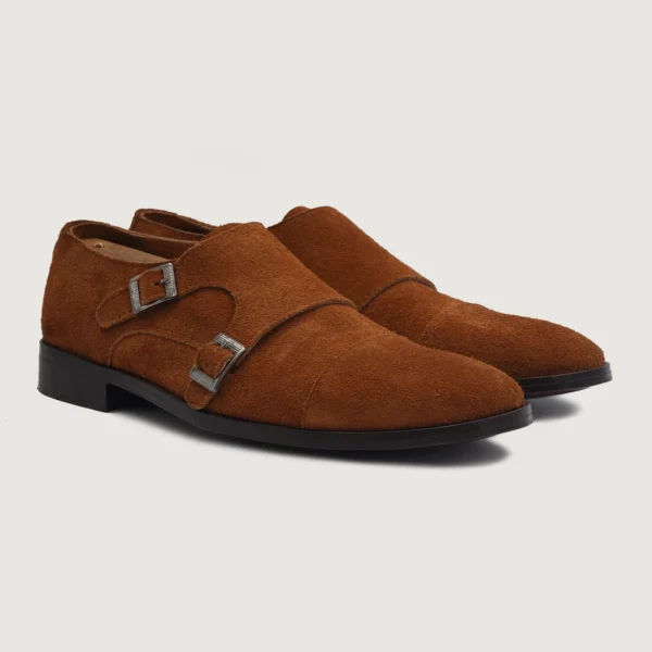 Danvers Brown Suede Leather Double Monk Strap Shoes