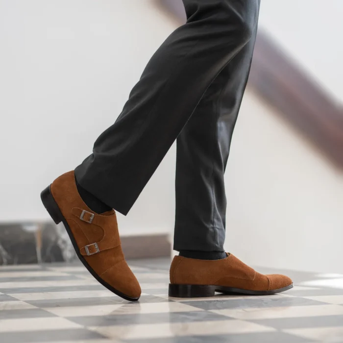 Boston Double Monk Strap Brown Suede Leather Shoes