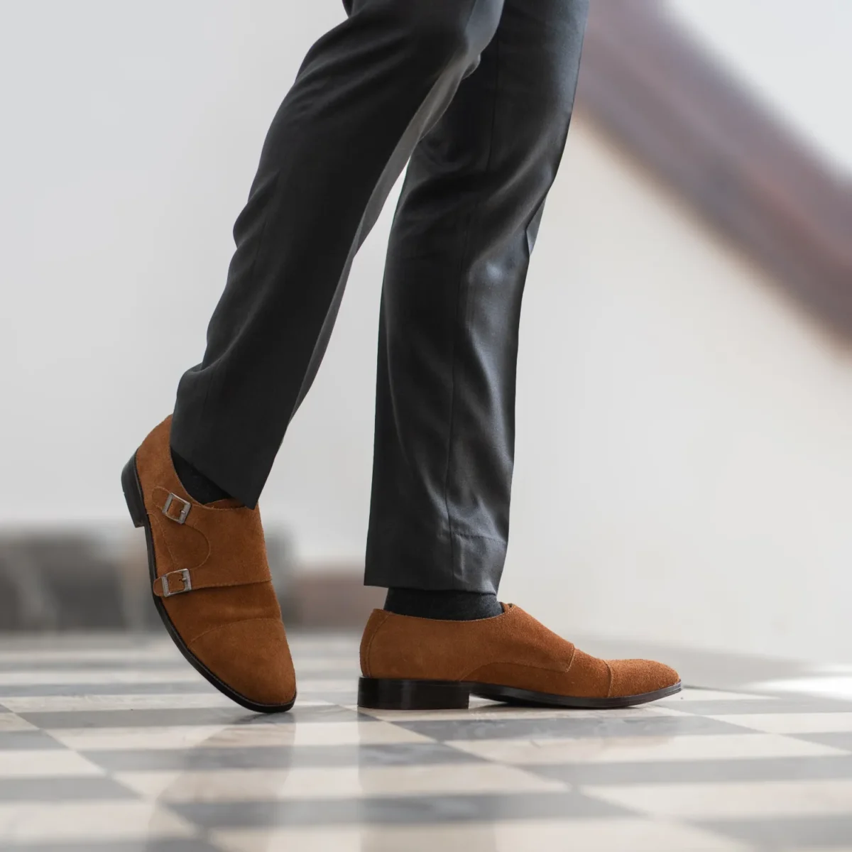 Danvers Brown Suede Leather Double Monk Strap Shoes