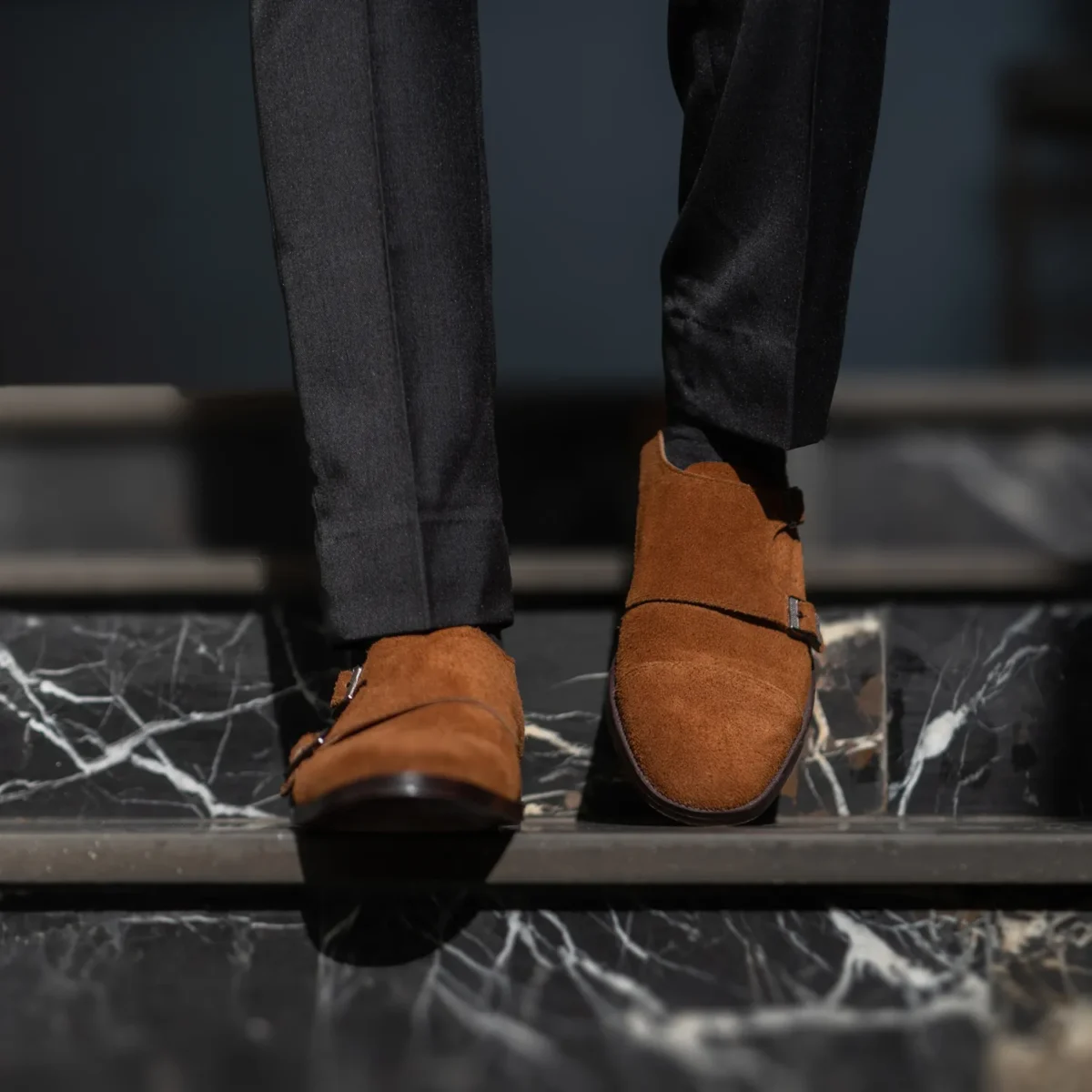Danvers Brown Suede Leather Double Monk Strap Shoes